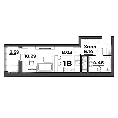 Квартира-студия ТИП 1В&nbsp;<span style="font-weight: bold;">32,5 кв.м.&nbsp;</span>