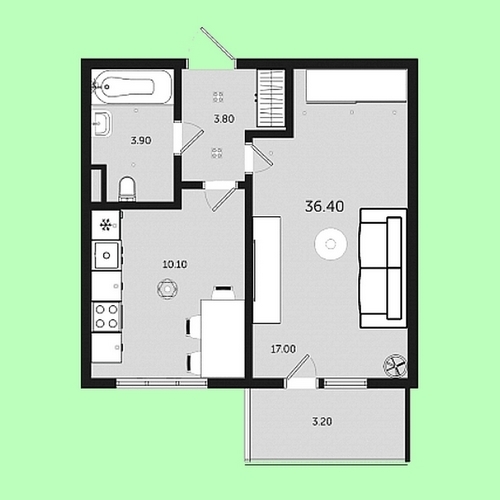 Купить 1-комнатную квартиру&nbsp; 36,4 кв.м.