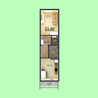 Купить 1-комнатную квартиру&nbsp; 33,4 кв.м.