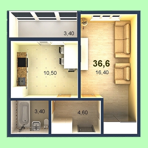 Купить 1-комнатную квартиру&nbsp; 36,6 кв.м.