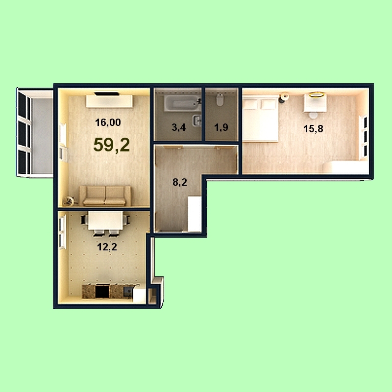 Купить 2-комнатную квартиру 59,2 кв.м.&nbsp;