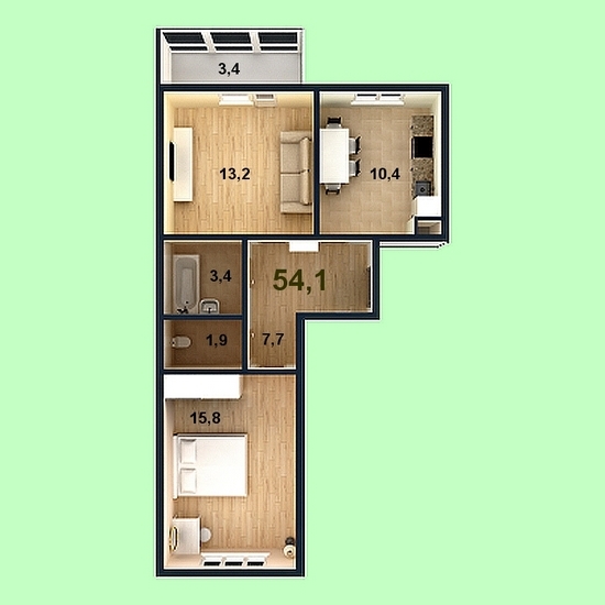 Купить 2-комнатную квартиру 54,1 кв.м.&nbsp;